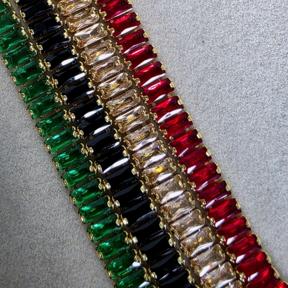 Gold Stainless Steel Bracelet with Crystal Baguette Stones - Picture 9 of 10